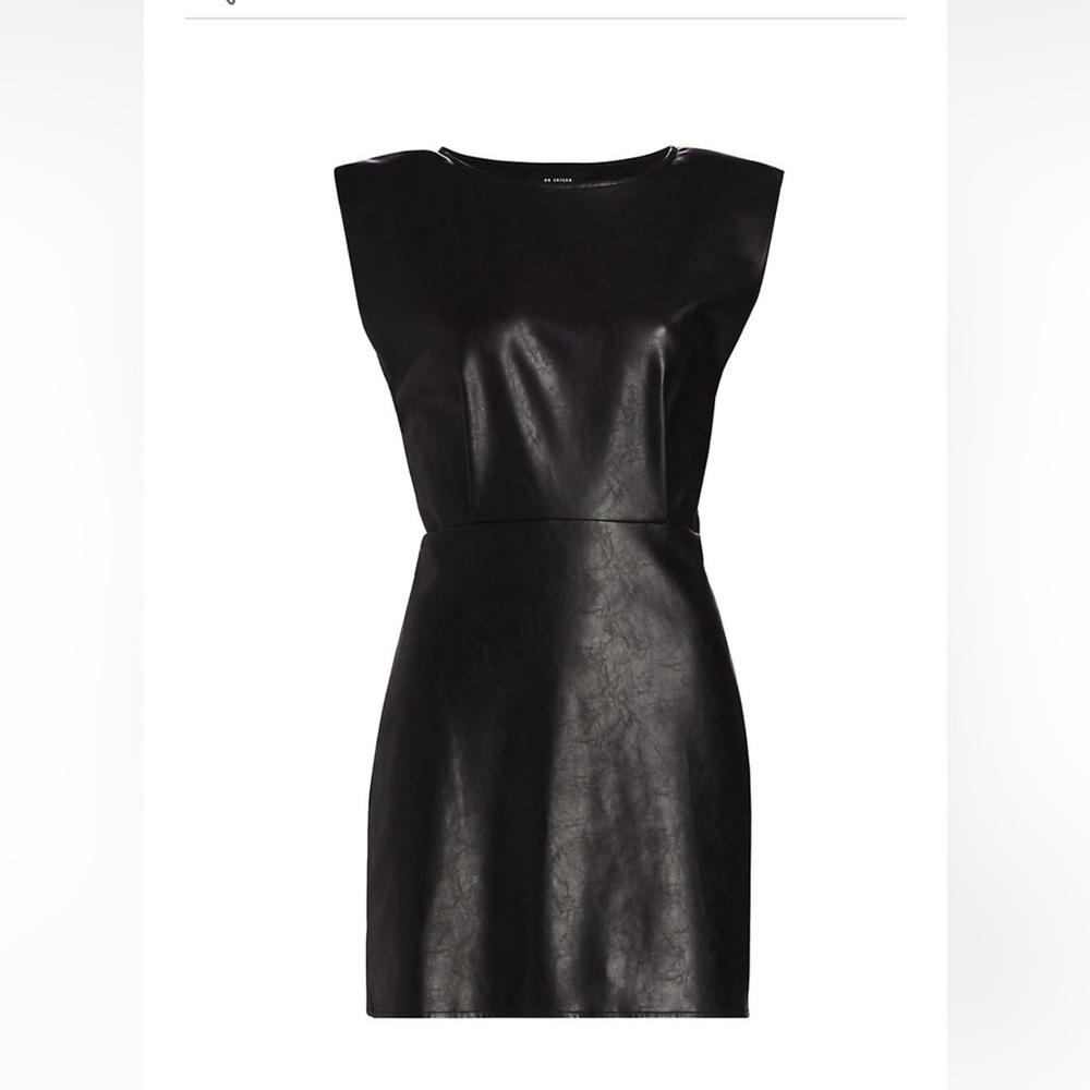 NWT En Saison Lana Vegan Leather Padded Shoulder Minidress